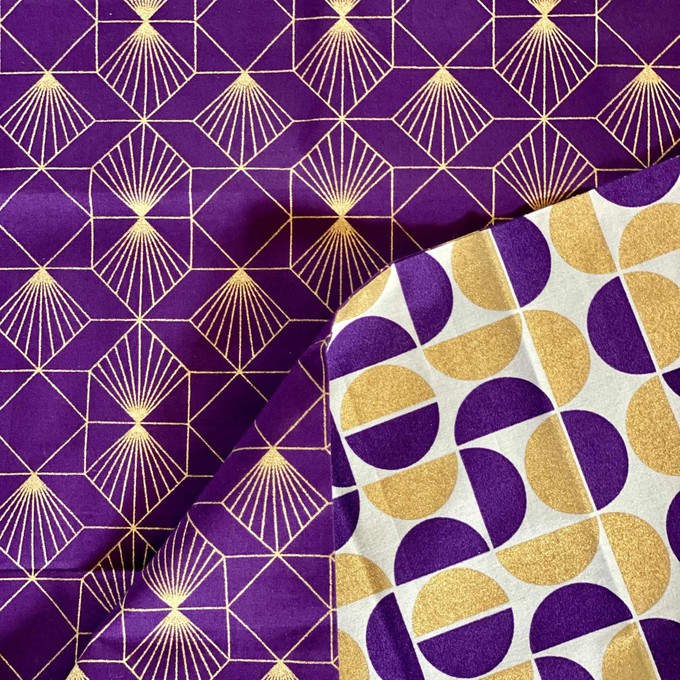 Furoshiki Gift Wrap Gold Moons & Plum Diamonds Fabric Gift Wrap - Double Sided (Reversible) from FabRap