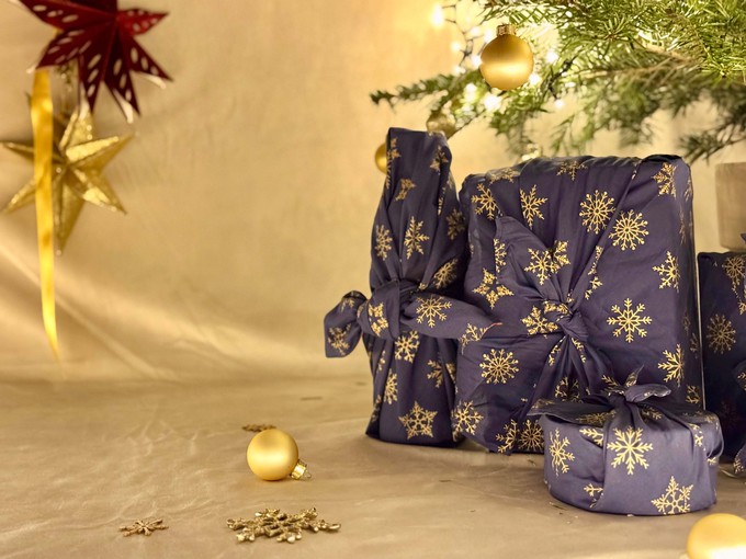 Furoshiki Gift Wrap Midnight Snowflakes Fabric Gift Wrap from FabRap