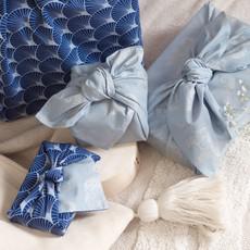 Fabric Gift Wrap Furoshiki Cloth - 9 Piece Sky Elephants & Indigo Fans Bundle van FabRap