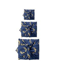 Furoshiki Gift Wrap - 3 Pack (Sizes Small, Medium & Large) Single Sided Bundle - Midnight Reindeers via FabRap