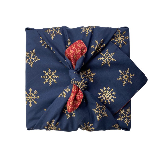 Furoshiki Gift Wrap Ruby & Midnight Snowflakes Fabric Gift Wrap - Double Sided (Reversible) from FabRap