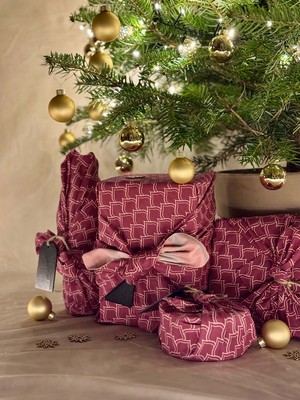 Furoshiki Gift Wrap - 3 Pack (Sizes S, M & L) Double Sided Bundle - Blush & Burgundy Arches Maroon from FabRap