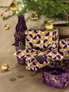 Furoshiki 12 Piece Style Bundle - Plum Diamonds & Gold Moons via FabRap
