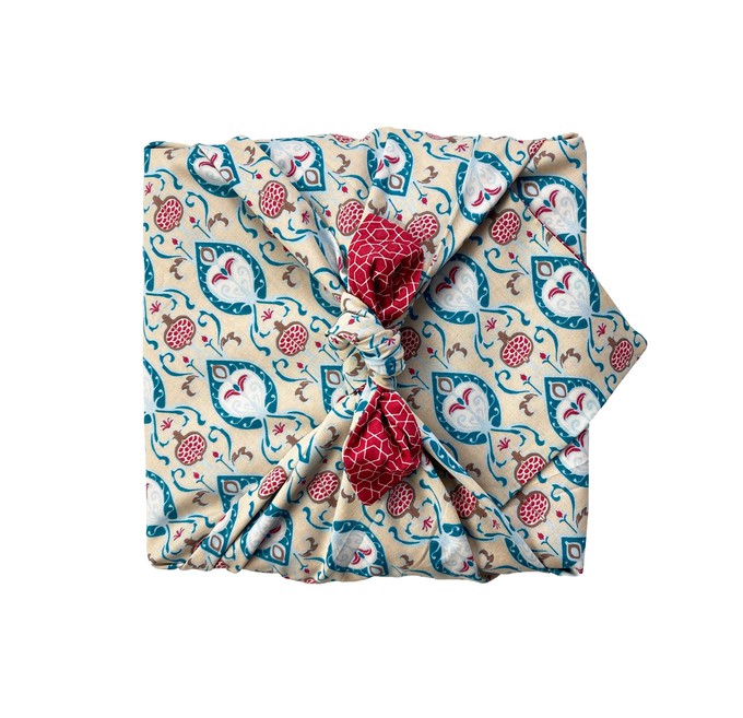 Fabric Gift Wrap Furoshiki Cloth - 6 Piece Teal & Cherry Bundle from FabRap