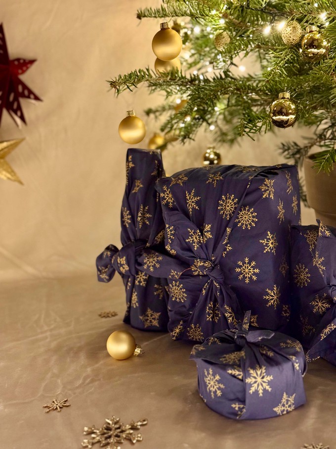 Furoshiki Gift Wrap Midnight Snowflakes Fabric Gift Wrap from FabRap