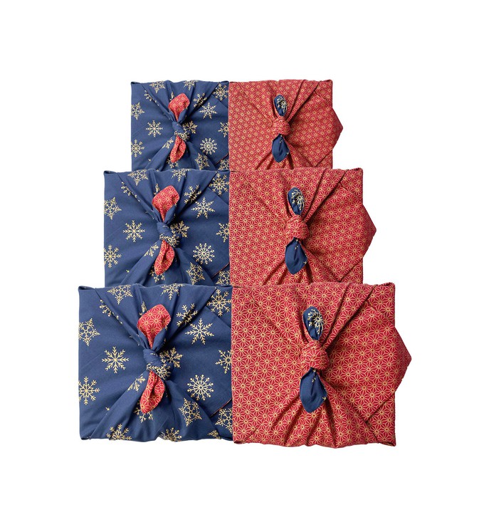 Furoshiki Gift Wrap Ruby & Midnight Snowflakes Fabric Gift Wrap - Double Sided (Reversible) from FabRap