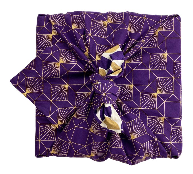 Furoshiki Gift Wrap Gold Moons & Plum Diamonds Fabric Gift Wrap - Double Sided (Reversible) from FabRap