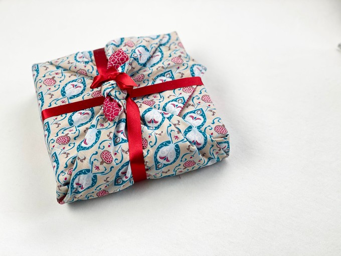 Fabric Gift Wrap Furoshiki Cloth - 6 Piece Teal & Cherry Bundle from FabRap