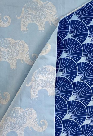 Sky Elephants & Indigo Fans Fabric Gift Wrap Furoshiki Cloth - Double Sided (Reversible) from FabRap