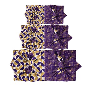 Gold Moons & Plum Diamonds Fabric Gift Wrap Furoshiki Cloth - Double Sided (Reversible) from FabRap