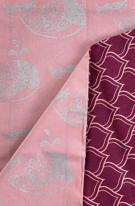 Blush Whales & Maroon Arches Fabric Gift Wrap Furoshiki Cloth - Double Sided (Reversible) from FabRap