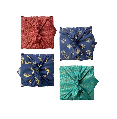 Fabric Gift Wrap Furoshiki Cloth - Christmas Pack Mini 4 piece Multi-style Single Sided from FabRap