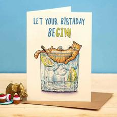 Wenskaart “Let your birthday beGIN” via Fairy Positron
