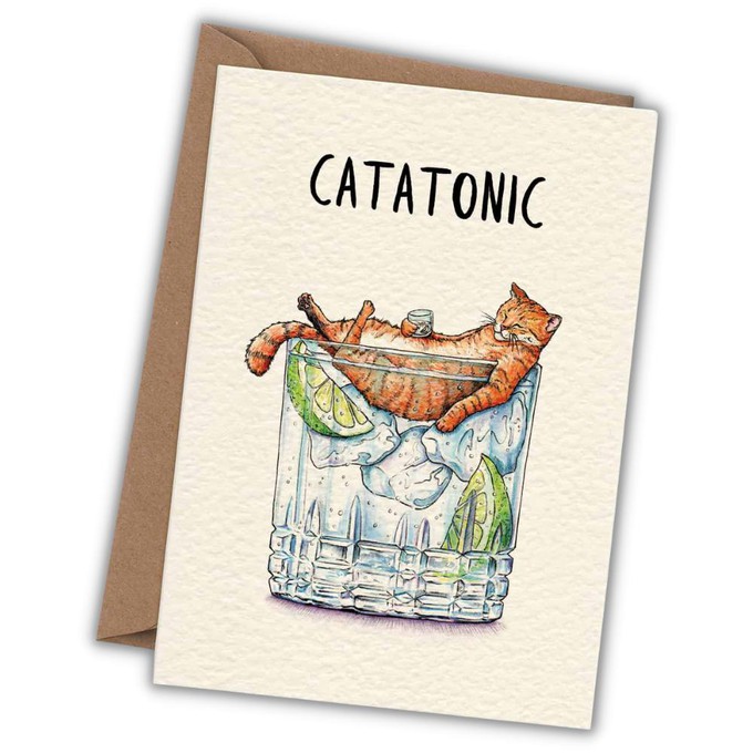 Wenskaart kat "Catatonic" from Fairy Positron