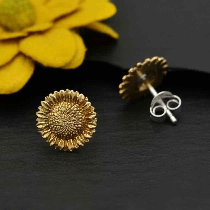 Zilveren studs met bronzen zonnebloem from Fairy Positron