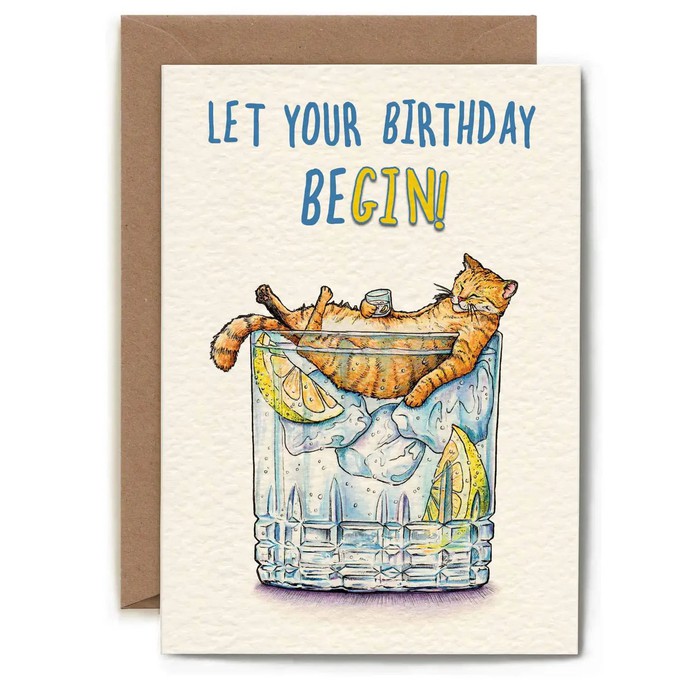 Wenskaart “Let your birthday beGIN” from Fairy Positron