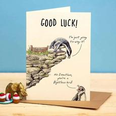 Wenskaart pinguïn “Good Luck” via Fairy Positron