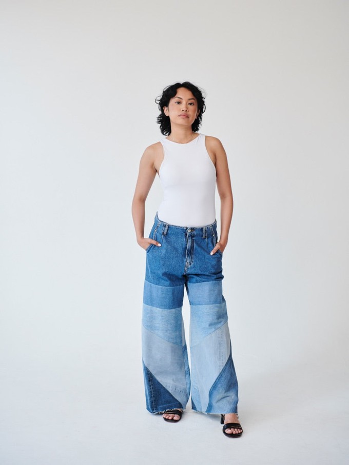 High Waisted Upcycled Oversized Flare Jeans, Blue Denim from Fanfare Label
