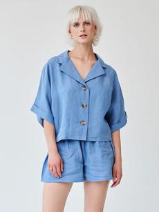 Cornflower Blue Linen Shorts and Shirt Set via Fanfare Label