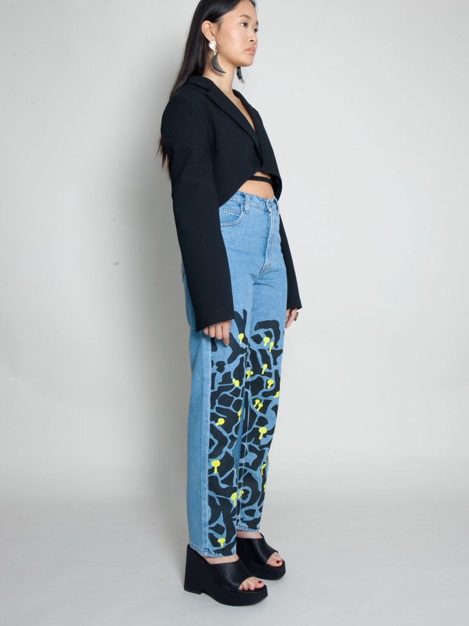 High Waisted Organic & Recycled Mushroom Wood Blue Jeans from Fanfare Label