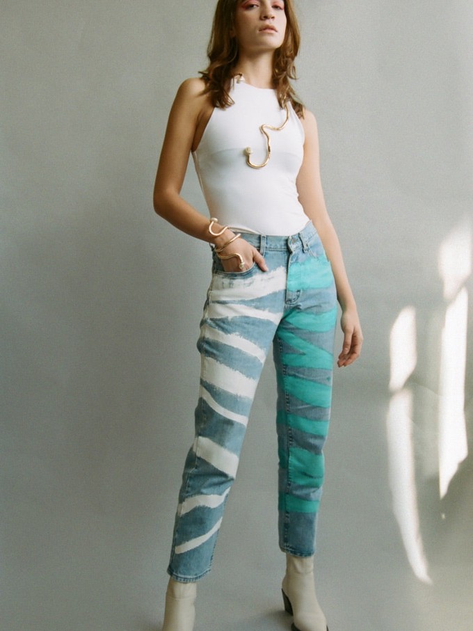 Upcycled Striped Print Jeans - Sizes 24 & 34 from Fanfare Label