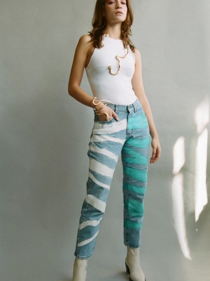 Upcycled Striped Print Jeans - Sizes 24 & 34 from Fanfare Label