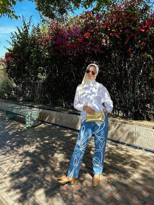 High Waisted Organic Mom Fit Floral Trim Jeans from Fanfare Label