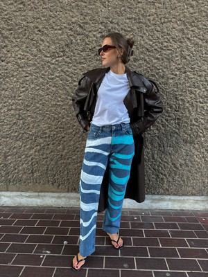 Upcycled Striped Print Jeans - Sizes 24 & 34 from Fanfare Label