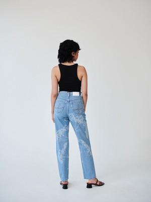 High Waisted Organic & Recycled Laser Dandelion Blue Jeans from Fanfare Label
