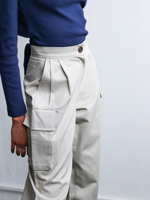 Organic Cotton Utility Cargo Pant With Buckles In Beige from Fanfare Label