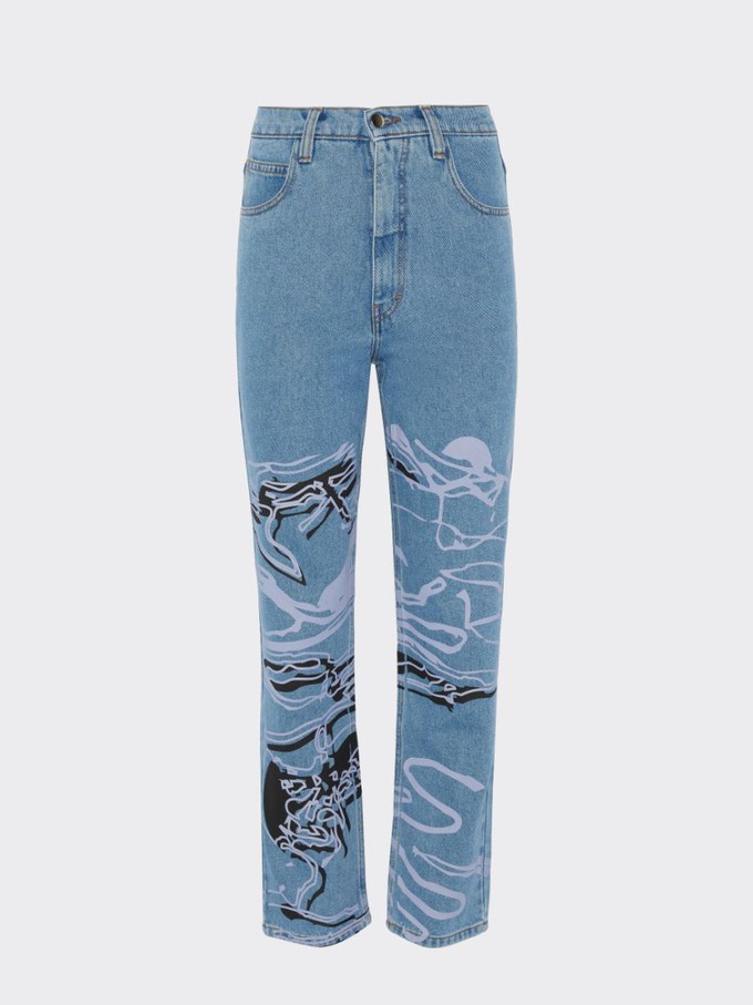 High Waisted Organic & Recycled Moss Movement Blue Jeans from Fanfare Label