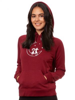 Moon Cat Hoodie burgundy from FellHerz T-Shirts - bio, fair & vegan