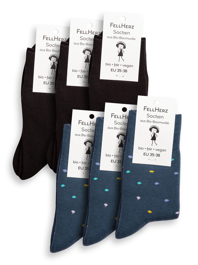 Pack of 6 warm cuddly socks with organic cotton mix confetti thundercloud and black from FellHerz T-Shirts - bio, fair & vegan