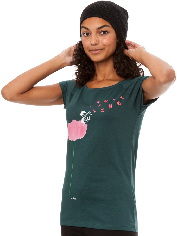 Tuba girl cap sleeve deep teal from FellHerz T-Shirts - bio, fair & vegan