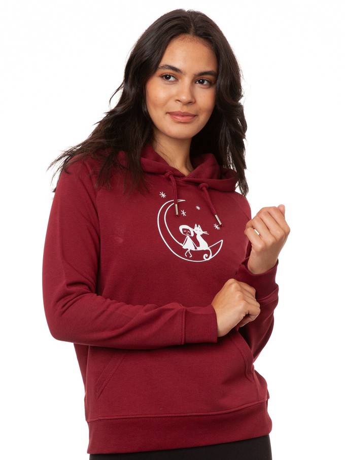 Moon Cat Hoodie burgundy from FellHerz T-Shirts - bio, fair & vegan