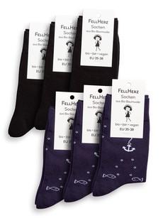 Pack of 6 socks with organic cotton mix anchor midnight and black van FellHerz T-Shirts - bio, fair & vegan