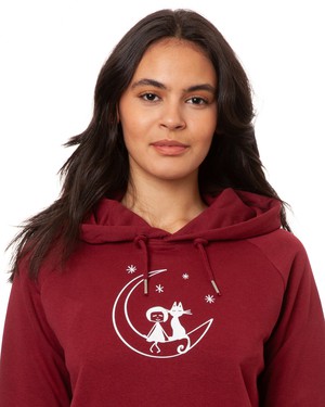 Moon Cat Hoodie burgundy from FellHerz T-Shirts - bio, fair & vegan