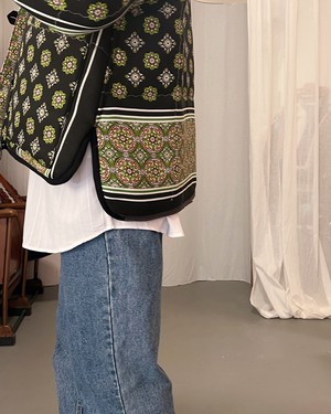 Our "GREEN PAISLEY "  Reversible Blanket Made COAT - XS/S from Fitolojio Workshop