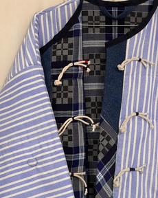 Our "BLUE STRIPES " UNISEX Reversible Blankets Made COAT - S/M/L via Fitolojio Workshop