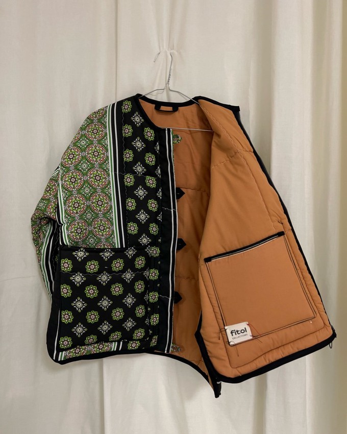 Our "GREEN PAISLEY "  Reversible Blanket Made COAT - XS/S from Fitolojio Workshop