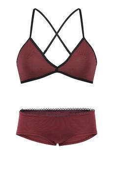 Set: Bio bra + hipster panties, aubergine via Frija Omina