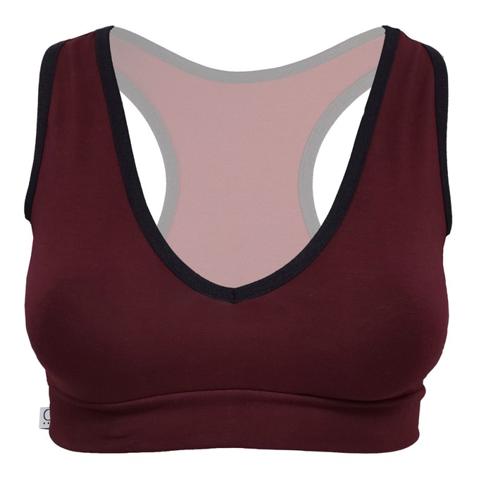 Organic sports top Athla aubergine (dark red) from Frija Omina