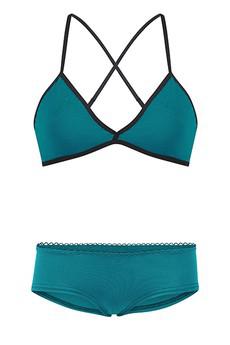 Set: Bio bra + hipster panties, teal via Frija Omina