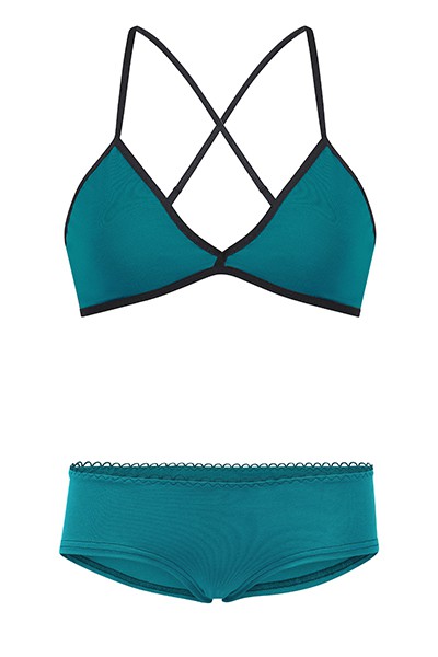 Set: Bio bra + hipster panties, teal from Frija Omina