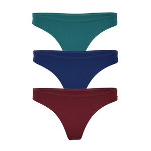 Set of 3 Organic thong PurDarkness: Smaragd, blue, aubergine from Frija Omina