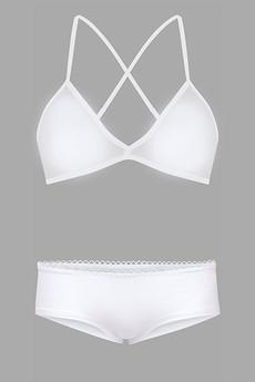 Set: Bio bra + hipster panties, white via Frija Omina