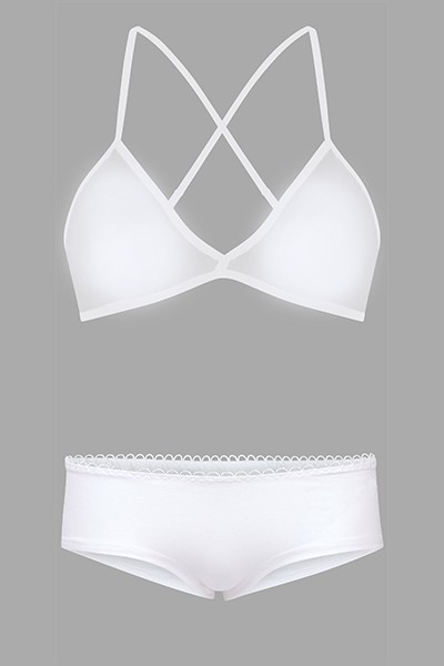 Set: Bio bra + hipster panties, white from Frija Omina