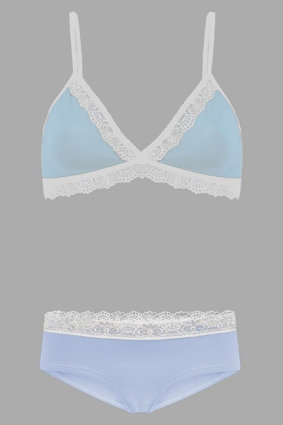 Set: Bio bra + hipster panties Spitze, light blue from Frija Omina