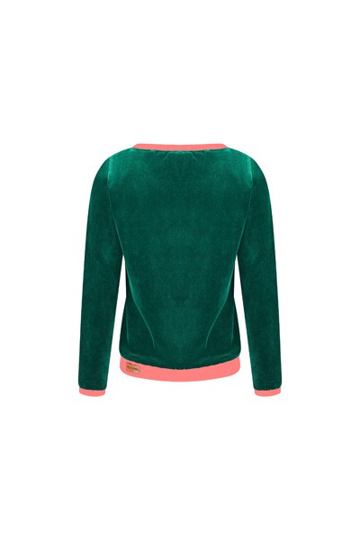 Organic jumper "Onne", velour velvet dark green / pink from Frija Omina