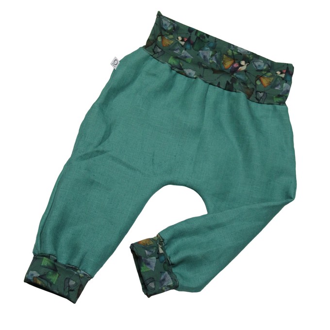 Organic hemp kids trousers with groth adaption sea green + Ginko from Frija Omina